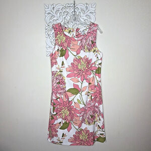 NORTHSTYLE Shift Dress size 10 Sleeveless Stretch PINK YELLOW GREEN FLORAL